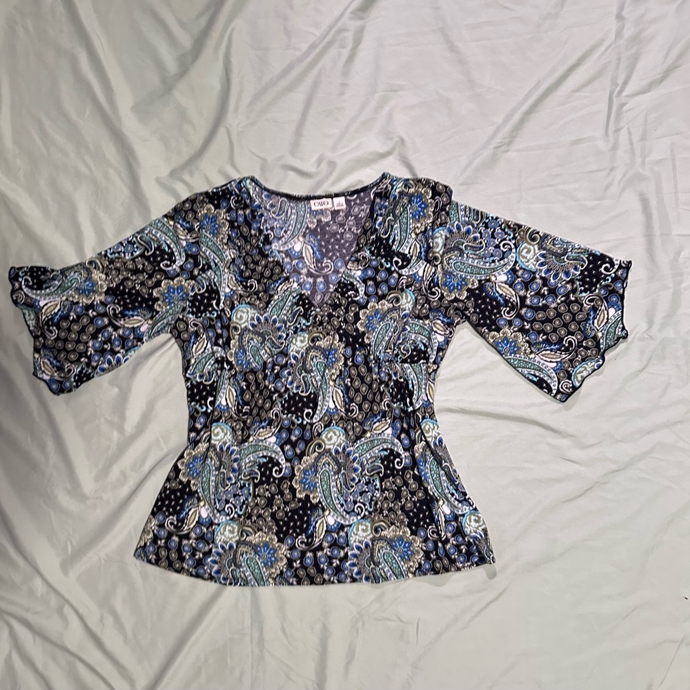 Cato Blue and Black Paisley Blouse